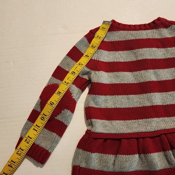 Baby Gap Girl 12-18 m  Red & Gray Striped Knit Cardigan  Heart Elbow Patches - Picture 8 of 8